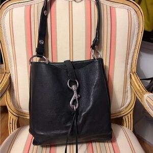 Rebecca Minkoff Black Leather Shoulder Bag with Silver Accents